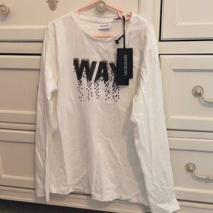 Stradivarius White Long Sleeve with Black Graphic